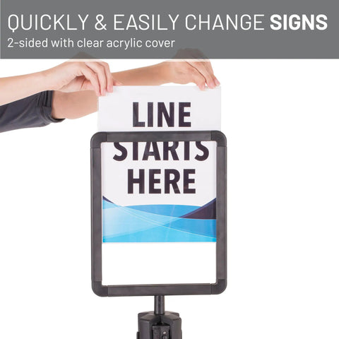 Sign Holder With Plexiglass Covers For Stanchions Compatible With Chain Boss And Sentry Posts Holds 8 By 11 Inch Signage with 8x10 viewable area