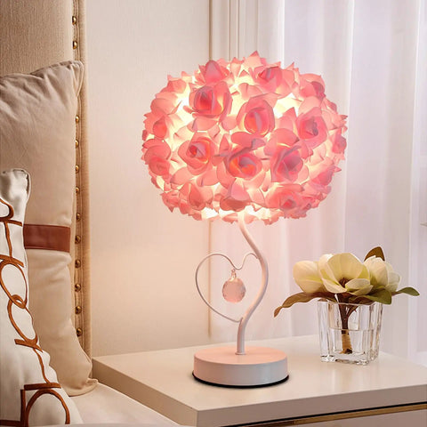 Red Rose Flower Desk Lamp With Lampshade For Nightstand Adds Cute Modern Vibe To Any Bedroom Minimalist Yet Cozy Decor Gift For Women And Girls Christmas Parties Weddings Date Night Home Office featuring pink rose design