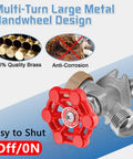 Frost Free Outdoor Sillcock With Anti Siphon Backflow Preventer, Lead Free Brass Frost Proof Faucet Bib, red handwheel visible