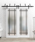 Sliding Closet Frosted Glass Barn Bypass Doors with Complete Hardware Set and 8 Ft Rails in living room