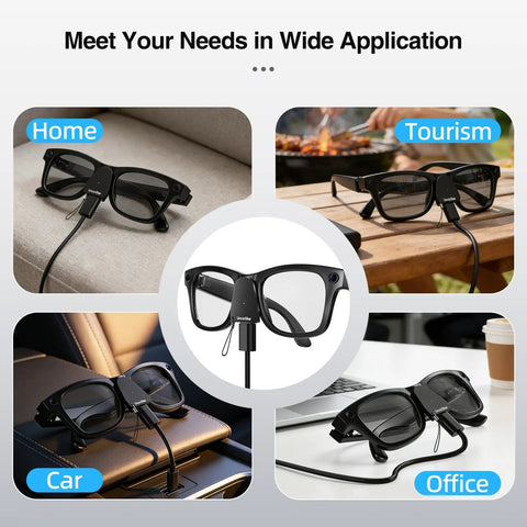 Must Have Charging Adapter For Meta Glasses Gen 1/2 Wayfarer Skyler Headliner HSTN USB C Port LED Indicator 2 Pack Portable Charger in different settings