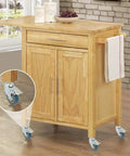 Heavy Duty Swivel Caster Wheels With Locking Brakes Set Of Four Threaded Stem on kitchen cart with wood finish.