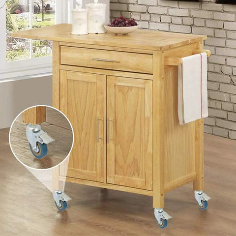 Heavy Duty Swivel Caster Wheels With Locking Brakes Set Of Four Threaded Stem on kitchen cart with wood finish.