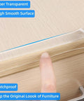 Clear Furniture Edge Protector Strips Ultra Soft Premium Polymer Corner Bumpers on smooth wood surface, highlighting transparency and safety.