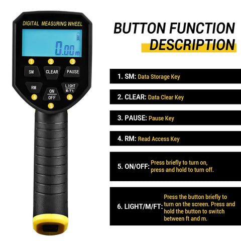Heavy Duty Digital Measuring Wheel With 6 Inch Roller, Hella Precise Feet To Meters Toggle For Yard Surveying, Rock Solid Construction For Contractors, Includes Nifty Transport Bag And Auto Memory Lock