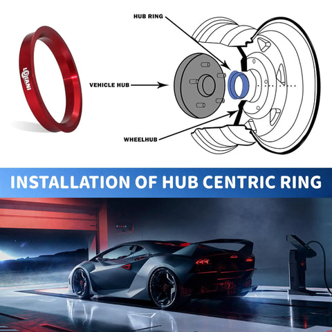 Badass Red Hub Centric Rings Pack Of 4 Drop Over Your Axle For A Snug Fit 66.6 To 57.1 Mm Centerbore Adapters with installation illustration.