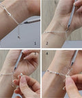 Tool Set 10 Pcs Jewelry Clasp Plier Clip Kit For DIY Bracelets Necklaces Watches Closures And Zippers No Fuss All In One Silver Finish Collection For Jewelry Making, silver clasping bracelet chain close-up
