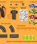 Epic Slot Car Track Set With Four Fast Cars Battery Or Electric Power Dual Lap Counter Circular Overpass Raceway components