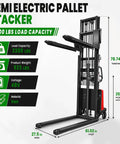 Heavy Duty Electric Straddle Stacker with 3300 lbs load capacity, iron construction, 78.74 in total height for warehouses and factories.