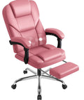 Executive Office Chair With Massage And Footrest, Ergonomic High Back Leather Desk Chair With Reclining Back, Lumbar Support, Pink