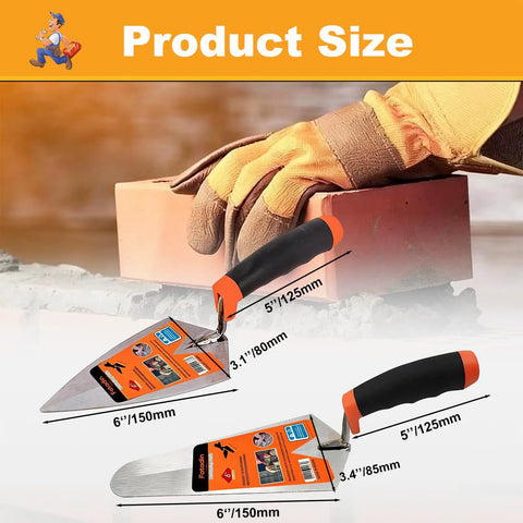 2 Pack 6 Inch Concrete Trowel Set With Pointing And Gauging Trowels Carbon Steel Masonry Hand Tools Soft Grip Handles Includes Work Gloves