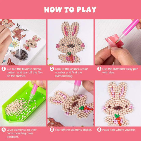 Diamond Art Kits For Kids And Adults Beginners Easy To Do By Numbers Animal Theme Sticker Craft instructions