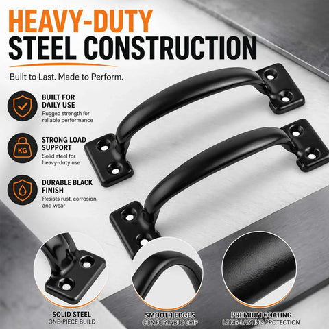 Beefy Heavy Duty Barn Door Gate Pull Handle Black Zinc Alloy Hardware With Rust Resistant Finish 6.5 Inch Outdoor Indoor Utility Pull