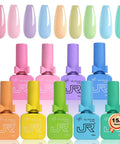 Nine Piece 15ml Gel Nail Polish Set With Macaron Colors Including Light Red Pink Nude And Pastel Shades For Spring, UV LED Soak Off