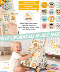 Hella Sturdy Wooden Baby Walker With Ten Interactive Montessori Activities Bead Maze Xylophone And Mirror Completely Legit Push Cart for toddler using buttons.