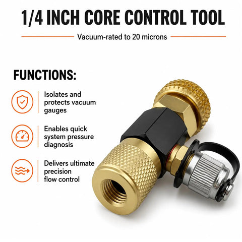 Quarter Inch Core Control Tool For R410a And R22 Refrigerant Charging Gauge Guards Your Gauge From High Pressure Surges By Isolating Valve Core Replacement For CCT14 Pro DIY Refrigeration Tool, 1/4 in brass fitting