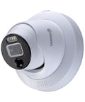 Add-On DVR Dome Security Camera With Sensor Spotlight And Flashing Lights, 4K UHD Video, side view on white background