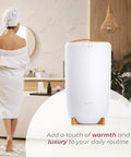 Big Towel Warmer Bucket With Auto Shut Off Four Timer Settings for spa-worthy heat in bathroom, fits two large towels, 20L tub.