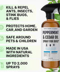 Peppermint Oil Spray For Bugs And Pests Indoor Outdoor Pest Control With Cedar Oil 16oz bottle with label and benefits list