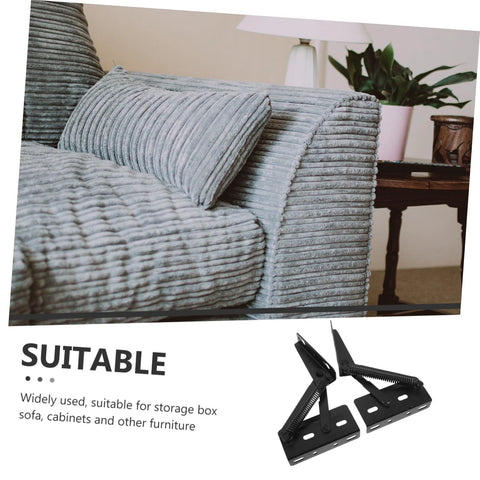 ARTIBETTER 2-pack folding sofa spring hinges, black metal, shown beside a gray ribbed sofa