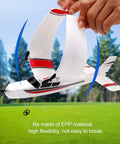 Hand holding Beginner Friendly RC Plane With 2.4GHz 2 Channel Control, EPP Foam Glider, showing flexibility and durability outdoors