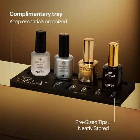 Gel X Nail Extension Starter Kit With Soft Gel Tips, 14 Sizes From 00 To 9 Plus Half Sizes arranged on a complimentary tray