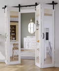 Mirror Panel Bifold Barn Door Kit With Sliding Hardware For Narrow Closets, 56 Inch Width By 84 Inch Height, Pre Drilled Slab