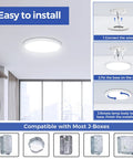 Flush Mount Ceiling Light Fixtures 24W Flat LED Ceiling Light 6000K 2200LM Ultra Thin Round White Lamp installation guide.
