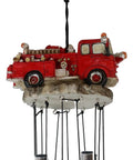 Red Fire Engine Wind Chime For Patio And Garden Decor Fire Fighter Theme Fire Truck Model With Hydrants 20 Inch Tall Resin