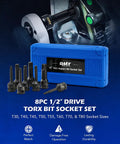 8pc Torx Bit Socket Set One Half Inch Drive Eight Piece Cr-Mo Steel Impact Sockets T30 Through T80 With Carry Case