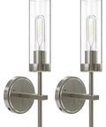 Seasonize Sand Nickle Battery Operated Wall Sconce Set of 2 with clear glass shades and modern design.