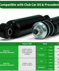 Upgraded Golf Cart Front And Rear Shock Absorber Kit with compatibility chart for Club Car DS Precedent Tempo Lifted Models