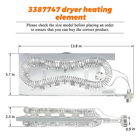 Heavy Duty Dryer Heating Element Replacement WP3387747 For Whirlpool Amana Kenmore KitchenAid Dryers size dimensions
