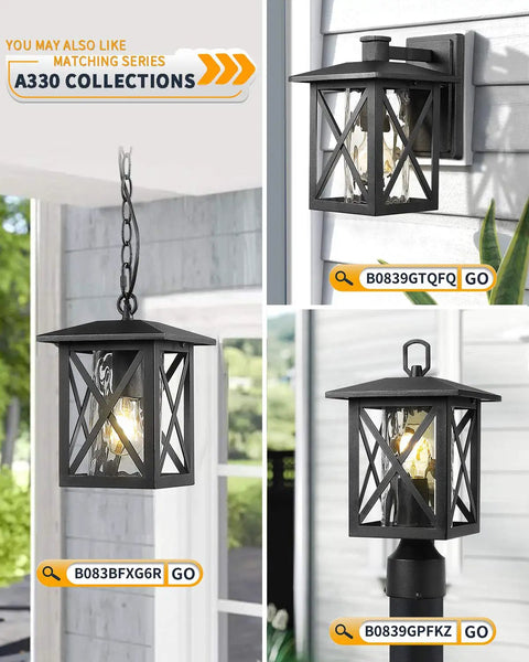 Seventeen Inch High Outdoor Post Light Set With Pier Mount Base Matte Black Lantern Featuring Clear Water Glass