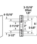 Diagram of sliding door outside pull dimensions for 2-inch projection with key, compatible with Adams Rite and W and F patio systems.