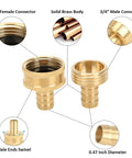 Solid Brass Garden Hose Repair Kit With 1/2 Inch Connectors, 4 End Set Of Female And Male Fittings, shown with connector details.