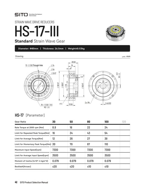 Technical schematic of Beefy High Torque Gearbox For Automation Robotic Arm with specifications and detailed dimensions.