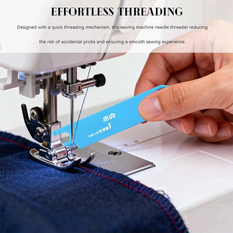 Easy Threading Sewing Needle Threader With Quick Threading Mechanism auto needle threader in use on sewing machine with fabric