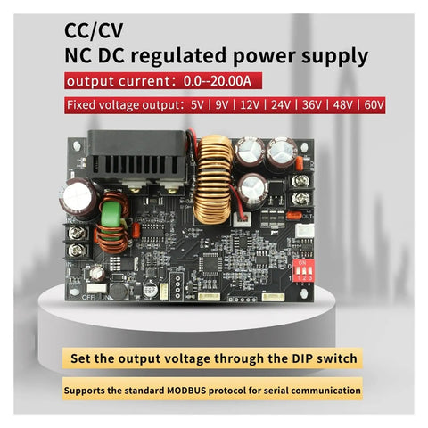 Close-up of a 0 To 60V CNC Adjustable DC Power Supply with Constant Voltage and Current, featuring dual potentiometers and coils.