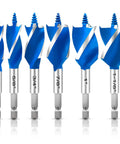 Six Piece Wood Auger Drill Bit Set For Woodworking And DIY, Sizes 1/2 In, 5/8 In, 3/4 In, 7/8 In, 1 In And 1-1/8 In, 4 Inch Long Bits