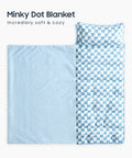 All In One Toddler Nap Mat With Pillow And Minky Fleece Blanket, Blue White Gingham Grid Checkered Design, 53 By 21 Inches