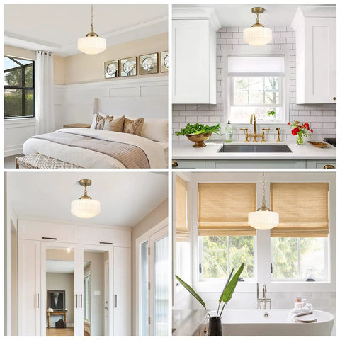 Lumraxsun Vintage Pendant Light Over Kitchen Glass Kitchen Pendant Light in modern kitchen and bedroom settings, showcasing versatility.