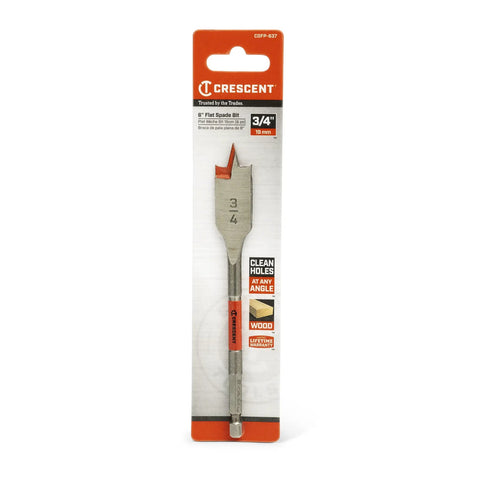 Flat Spade Drill Bit 6 Inch By 3/4 Inch With 1/4 Inch Quick Release Hex Shank in packaging