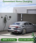 Level 2 EV Charger For Home And On The Go, 40 Amps At 220 To 240 Volts, 9.6 kW Fast Charge, charging car at garage
