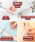 Clear Self-Fusing Silicone Tape Pro, 1.5 Inch By 15 Foot, 30 Mils, shown sealing a hammer handle, pipe, hose, and cable
