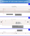 3 In 1 Color Temp Dimmable LED Under Cabinet Light 32 Inch 120V front back rear view showing dimensions and switches