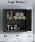 Metal Wall Cabinet With Lockable Doors, Wall Mounted Garage Storage Cabinet With Shelves, Built Tough Steel, 2 Doors, Black