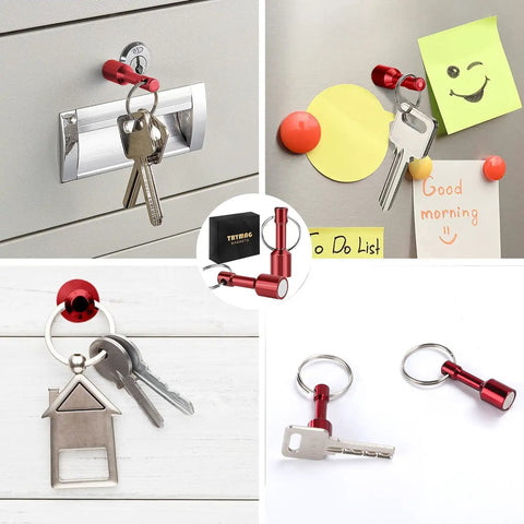 10 Pack Keychain Magnets for Gold and Jewelry Testing showing red magnet holding keys