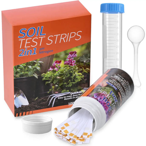 2-In-1 Soil pH And Nitrogen Tester Kit With Measuring Cylinder, 100 Test Strips for Garden Lawn Grass Flowers Vegetables Compost Dirt