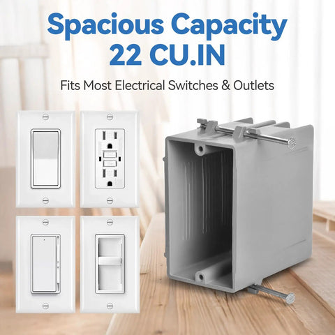 Single Gang Electrical Box For New Work 22 Cu In UL Listed Fire Rated 2 Hour Open Wall Mount 6 Pack Secure Wiring Solution For Construction Projects Today with outlets and switch